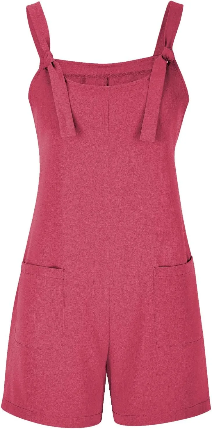 Summer Rompers for Women 2025 Plus Size Linen Overall Shorts Shortalls Adjustable Straps Short Bib Overalls Jumpsuits