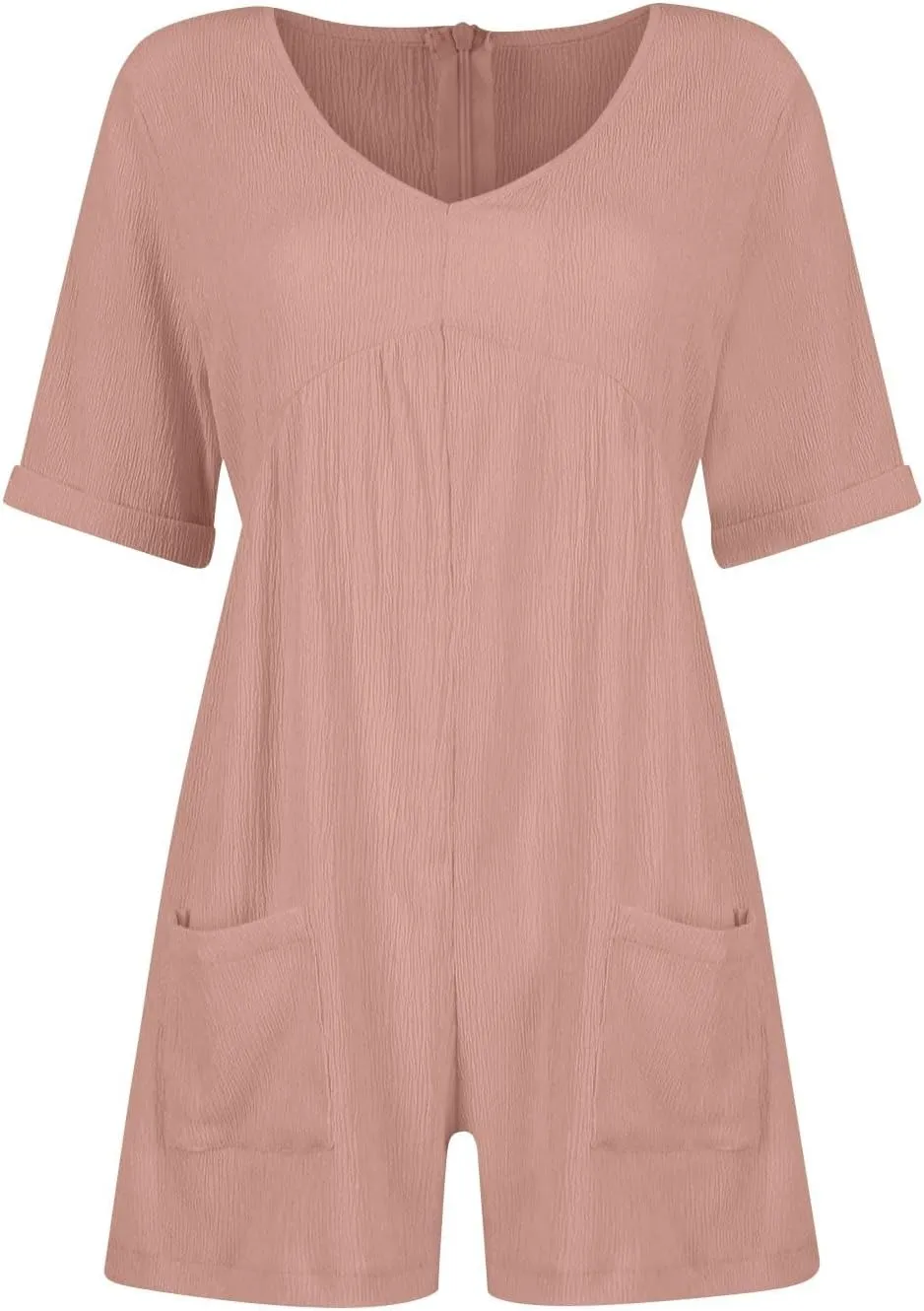 Summer Short Rompers for Women 2024 Casual Loose Short Sleeve Romper V Neck Cotton Linen Shorts Jumpsuit with Pockets