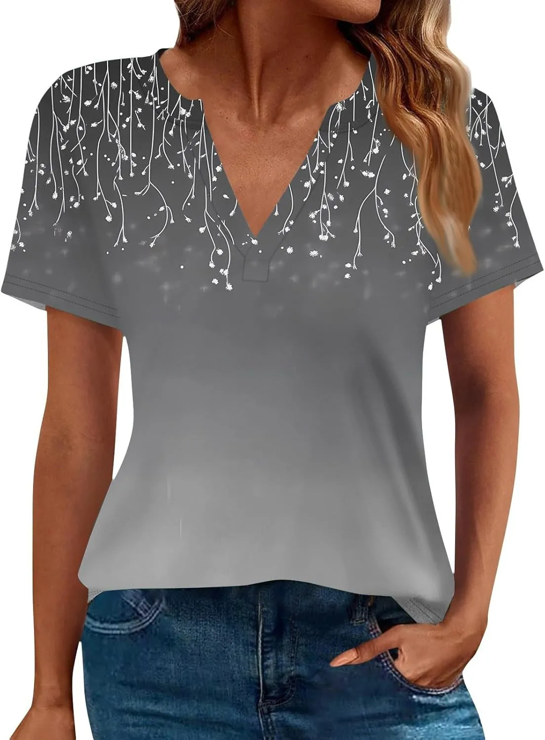 Summer Tops for Womens 2025 Short Sleeve T-Shirts Trendy Fashion Clothes V Neck Tshirts Ladies Casual Blouses
