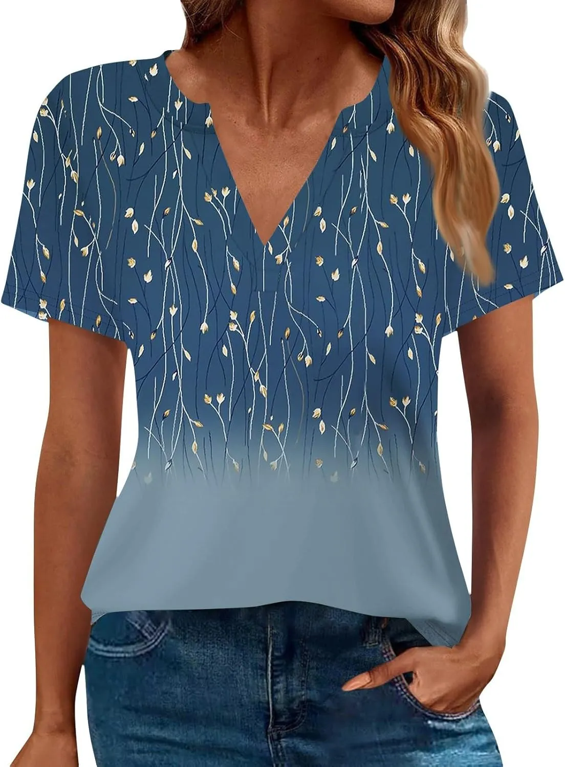 Summer Tops for Womens 2025 Short Sleeve T-Shirts Trendy Fashion Clothes V Neck Tshirts Ladies Casual Blouses