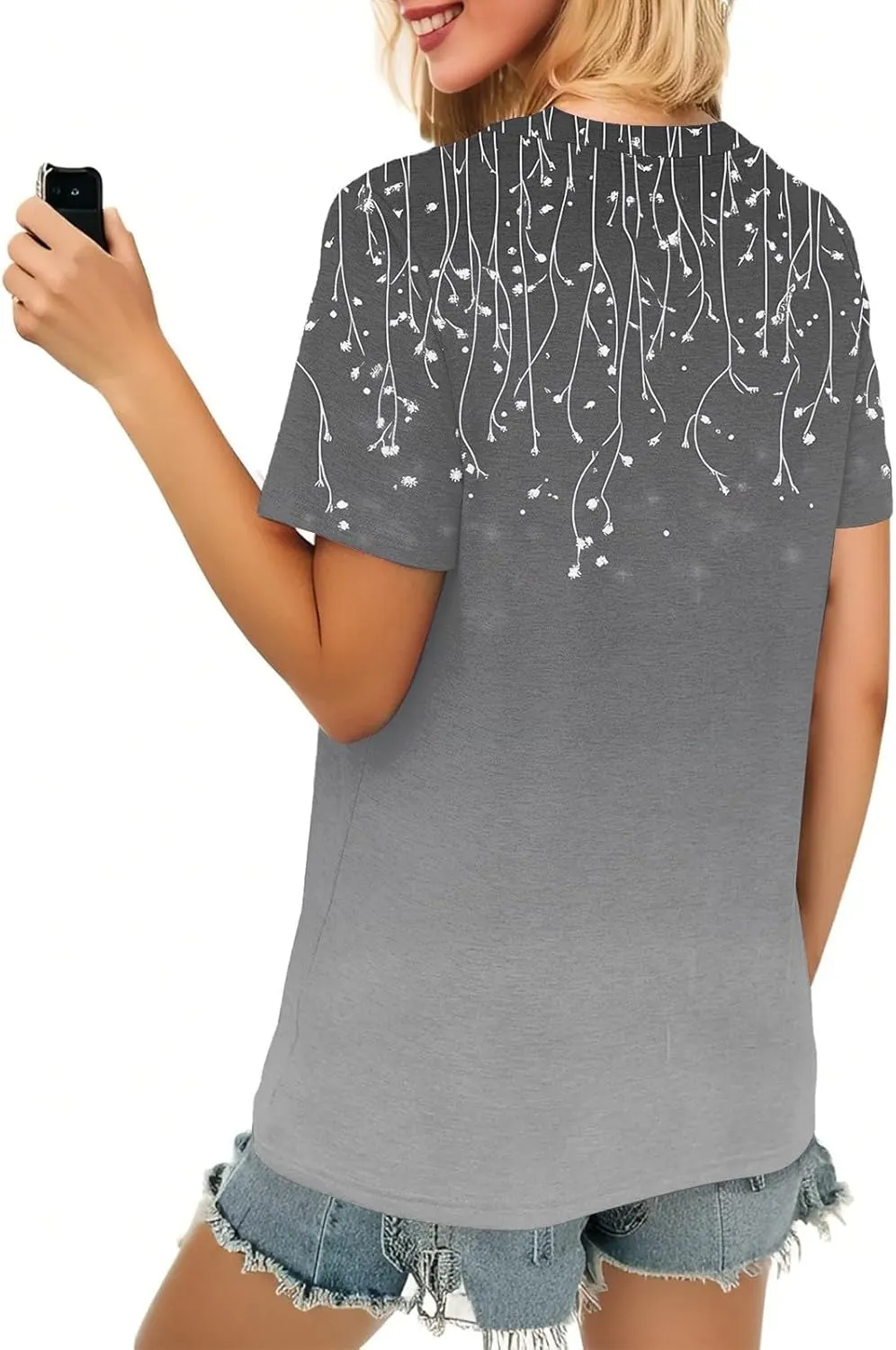 Summer Tops for Womens 2025 Short Sleeve T-Shirts Trendy Fashion Clothes V Neck Tshirts Ladies Casual Blouses