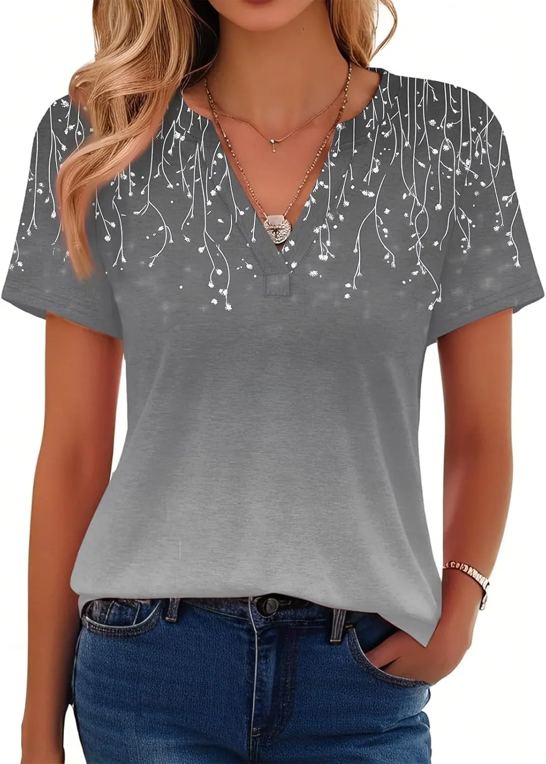 Summer Tops for Womens 2025 Short Sleeve T-Shirts Trendy Fashion Clothes V Neck Tshirts Ladies Casual Blouses
