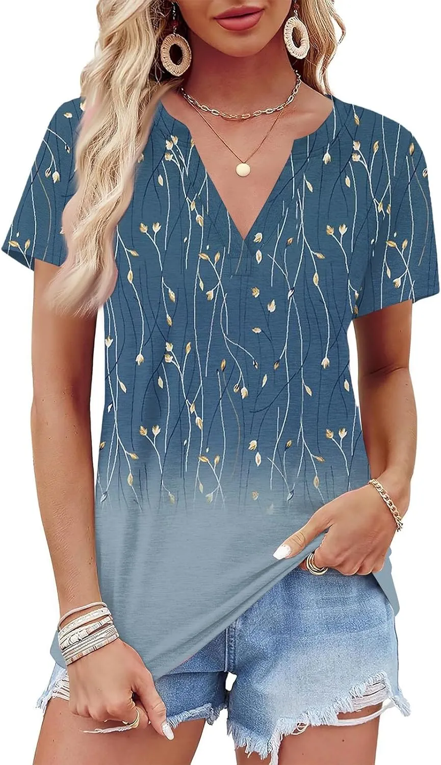 Summer Tops for Womens 2025 Short Sleeve T-Shirts Trendy Fashion Clothes V Neck Tshirts Ladies Casual Blouses