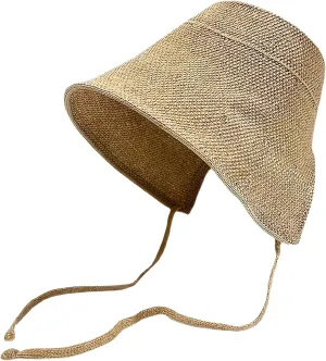 Sun Hats for Women Summer Beach Hat Wide Brim Sun Hat, Foldable UV Protection Woven Sunhat Fisherman's Hat Self-Tie Travel Bucket Cap Khaki