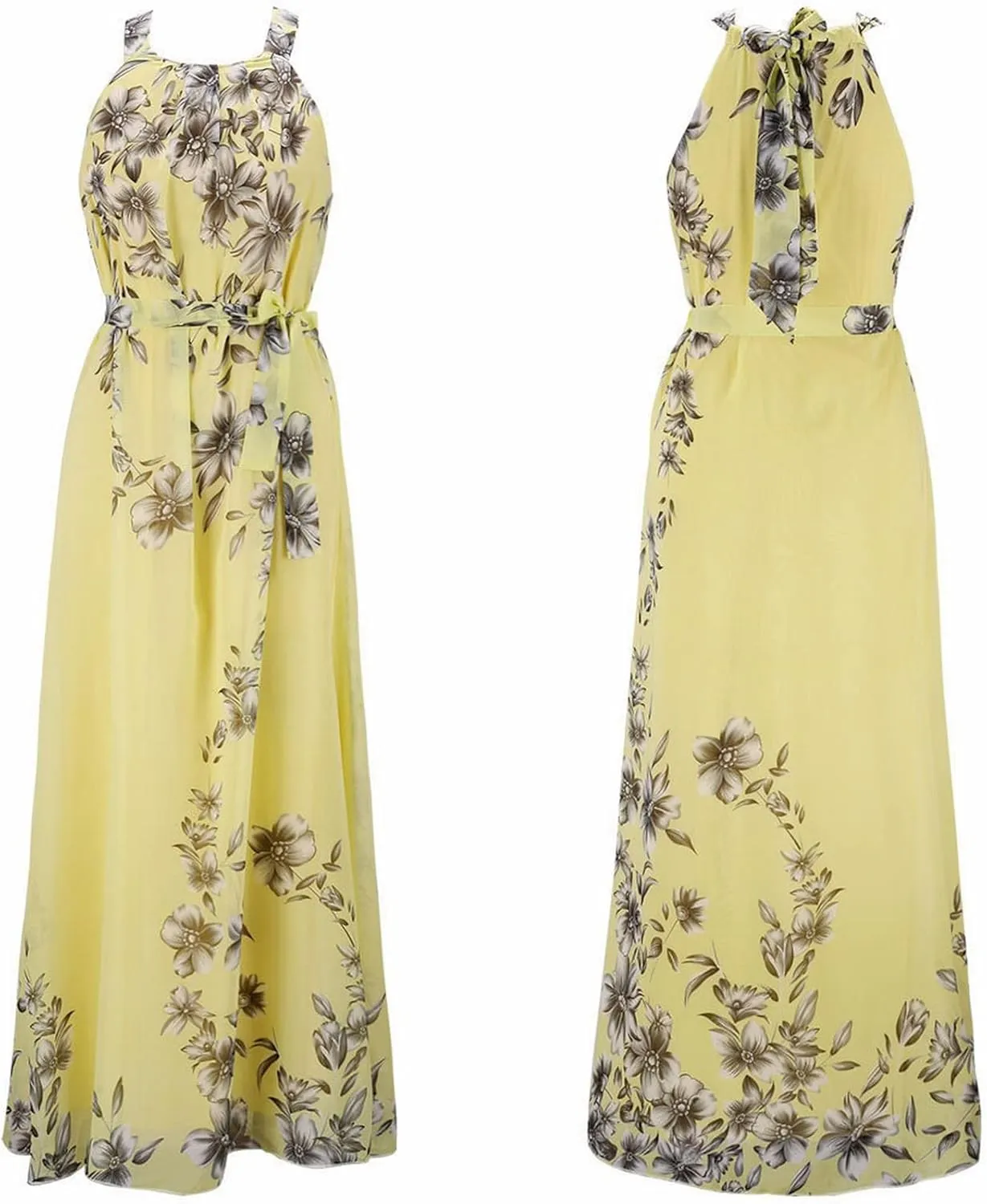 Sundresses for Women Boho Floral Print Maxi Y2k Chiffon Beach Long Dresses Sleeveless Flowy Summer Vacation Dress