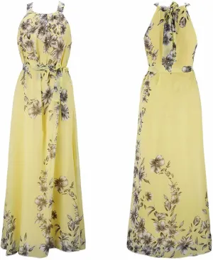 Sundresses for Women Boho Floral Print Maxi Y2k Chiffon Beach Long Dresses Sleeveless Flowy Summer Vacation Dress