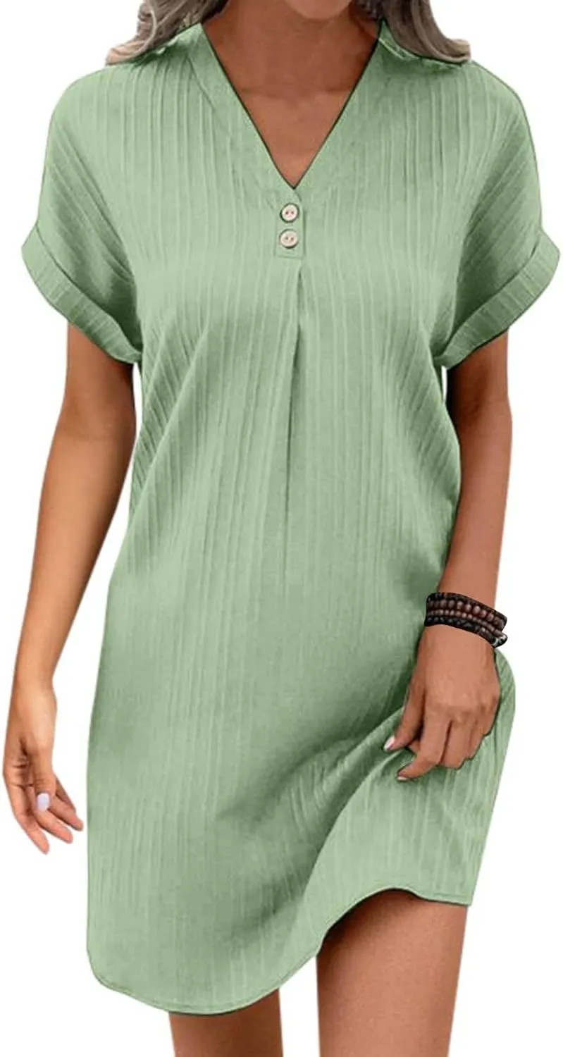 Sundresses for Women Summer Short Sleeve Comfy Travel Dresses Beach Wear Prom Maxi Trendy Spring Vacation Clothes 2025