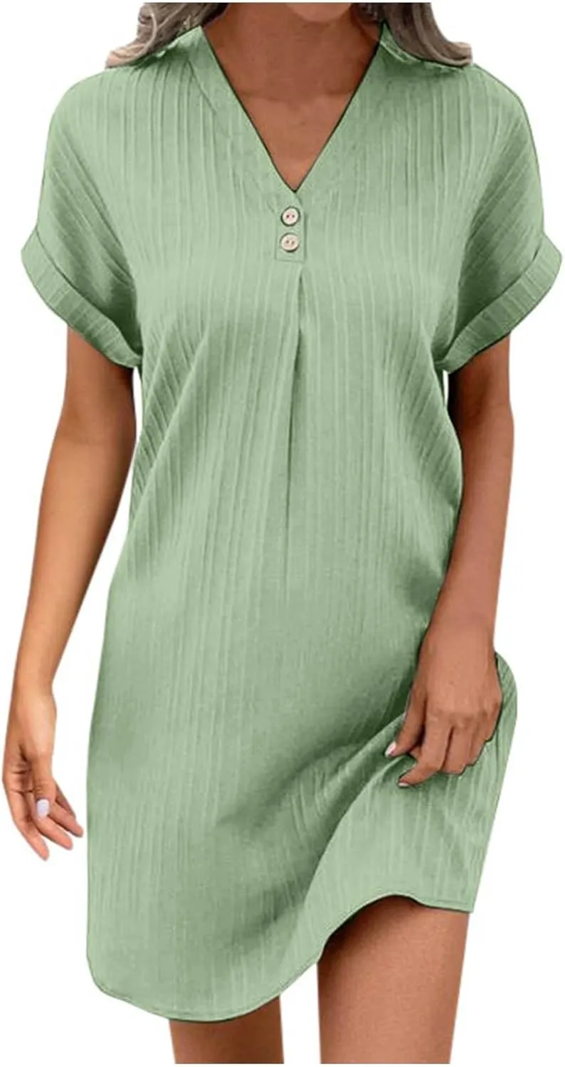 Sundresses for Women Summer Short Sleeve Comfy Travel Dresses Beach Wear Prom Maxi Trendy Spring Vacation Clothes 2025