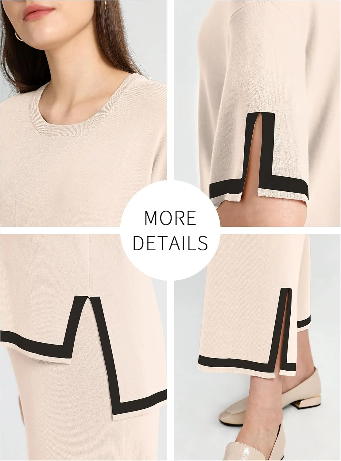 SuperPrity Women Sweater Sets 2 Piece Outfits Short Sleeve Knit Pullover Tops High Waisted Wide Leg Pants Lounge Sets