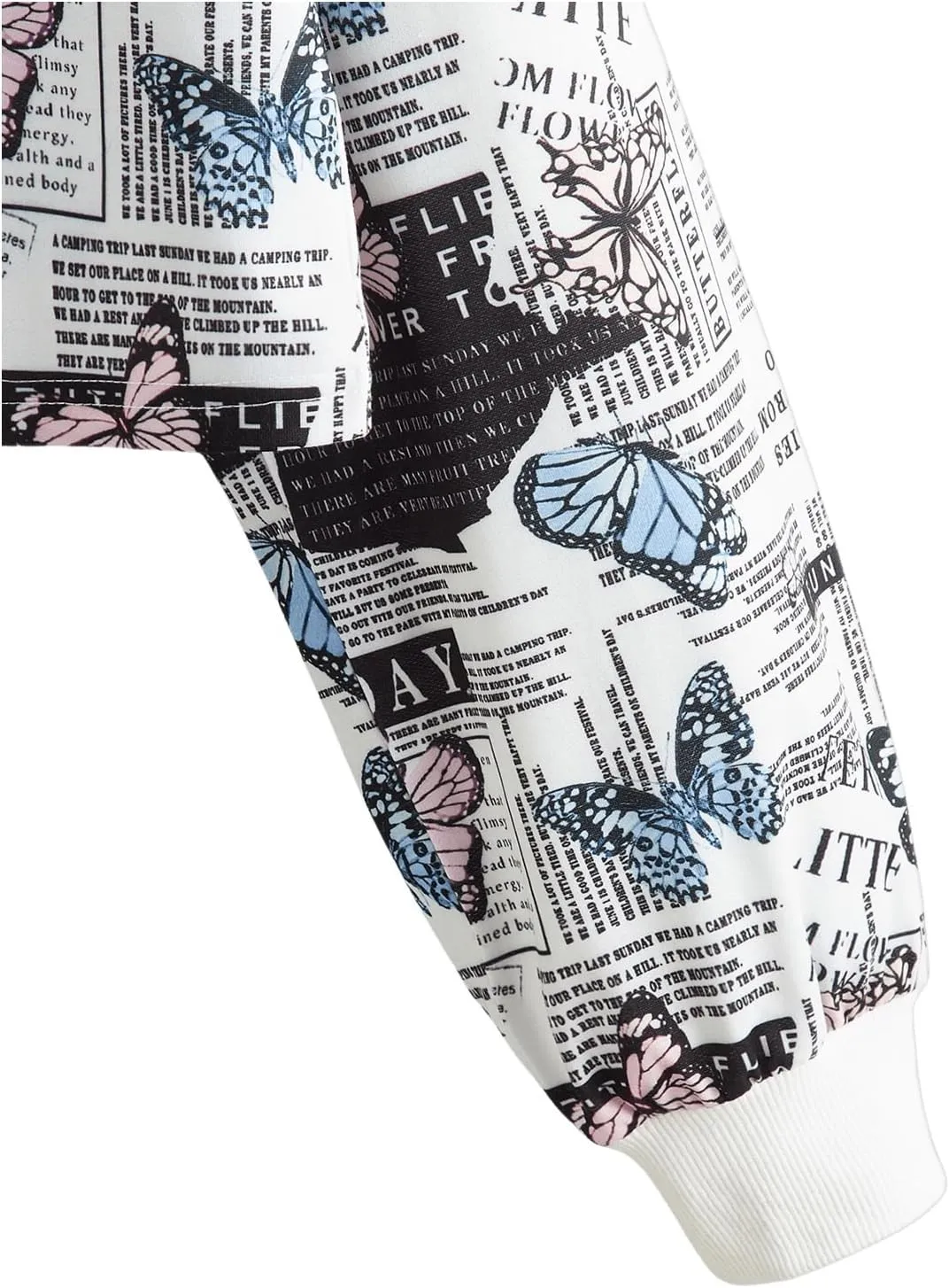 SweatyRocks Women's Butterfly Pattern Letter Graphic Sweatshirt Long Sleeve Crop Tops