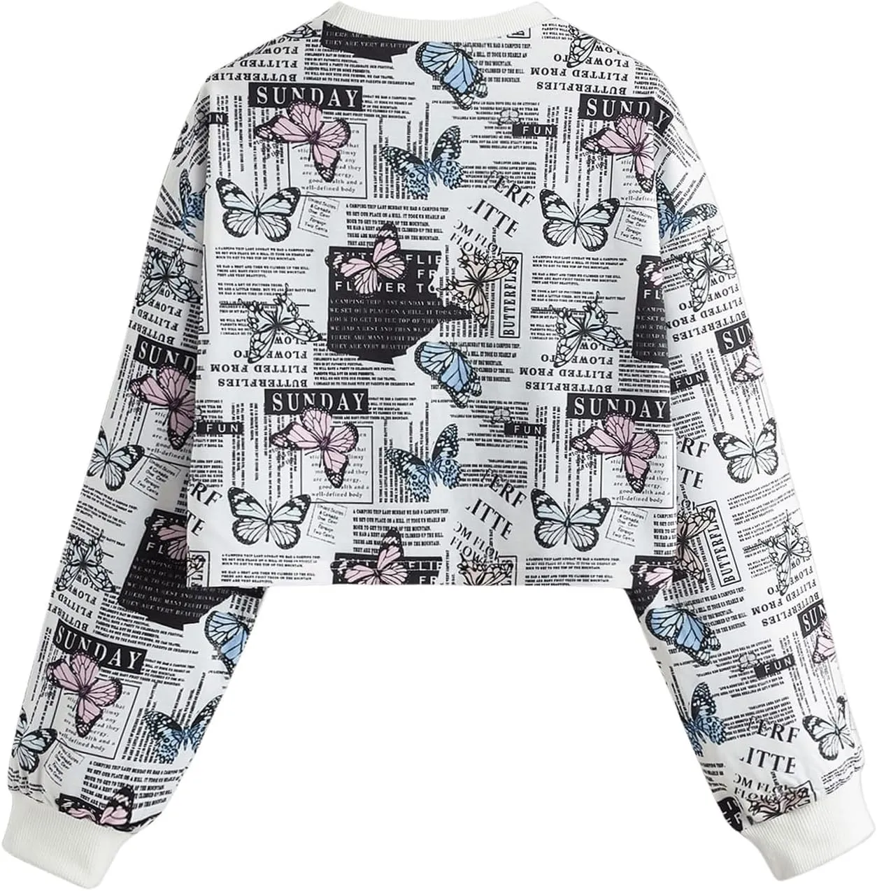 SweatyRocks Women's Butterfly Pattern Letter Graphic Sweatshirt Long Sleeve Crop Tops