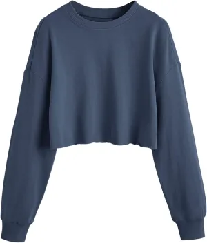SweatyRocks Women's Casual Long Sleeve Raw Hem Pullover Crop Tops Sweatshirts