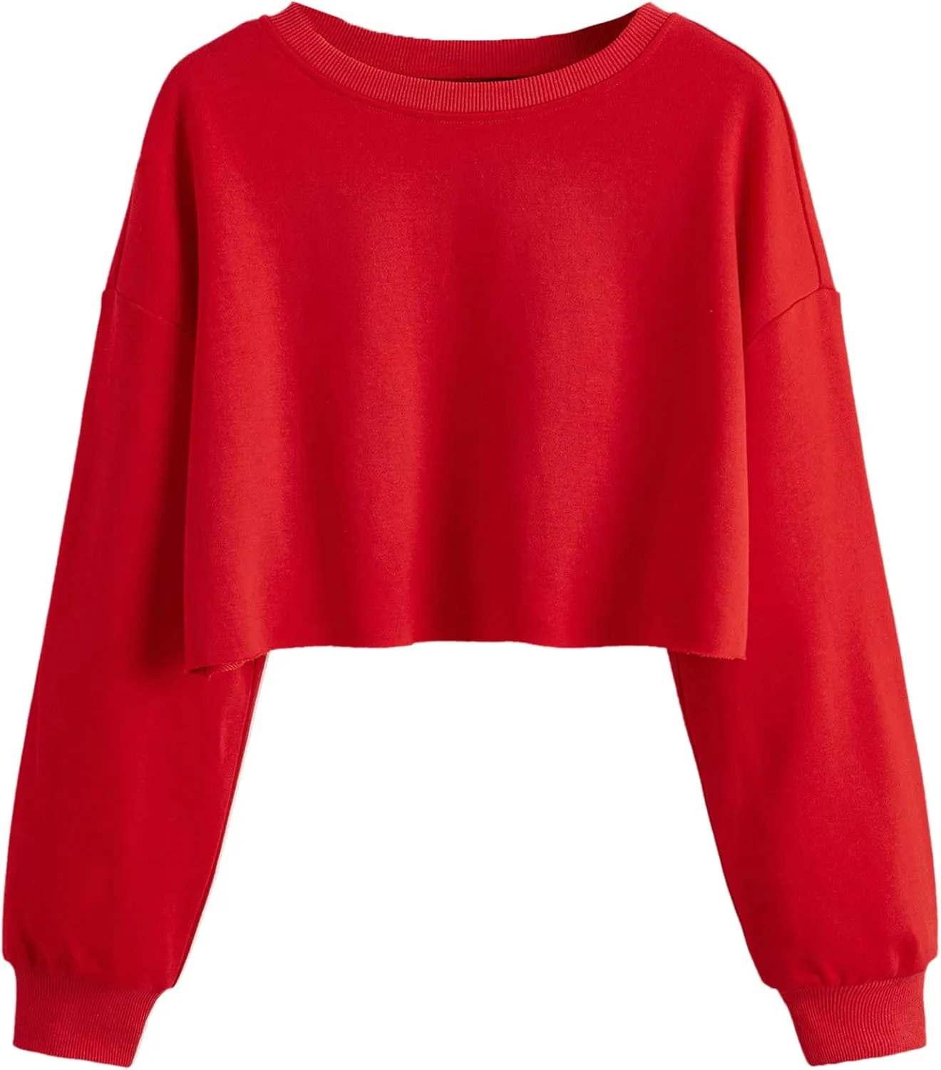 SweatyRocks Women's Casual Long Sleeve Raw Hem Pullover Crop Tops Sweatshirts