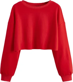 SweatyRocks Women's Casual Long Sleeve Raw Hem Pullover Crop Tops Sweatshirts