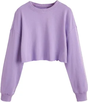 SweatyRocks Women's Casual Long Sleeve Raw Hem Pullover Crop Tops Sweatshirts