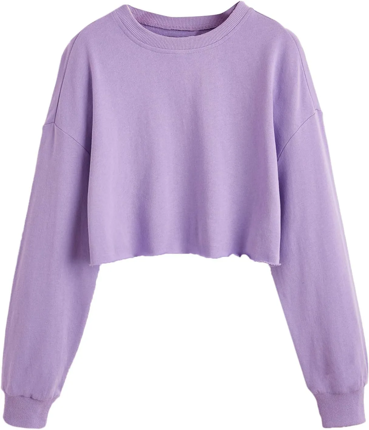 SweatyRocks Women's Casual Long Sleeve Raw Hem Pullover Crop Tops Sweatshirts