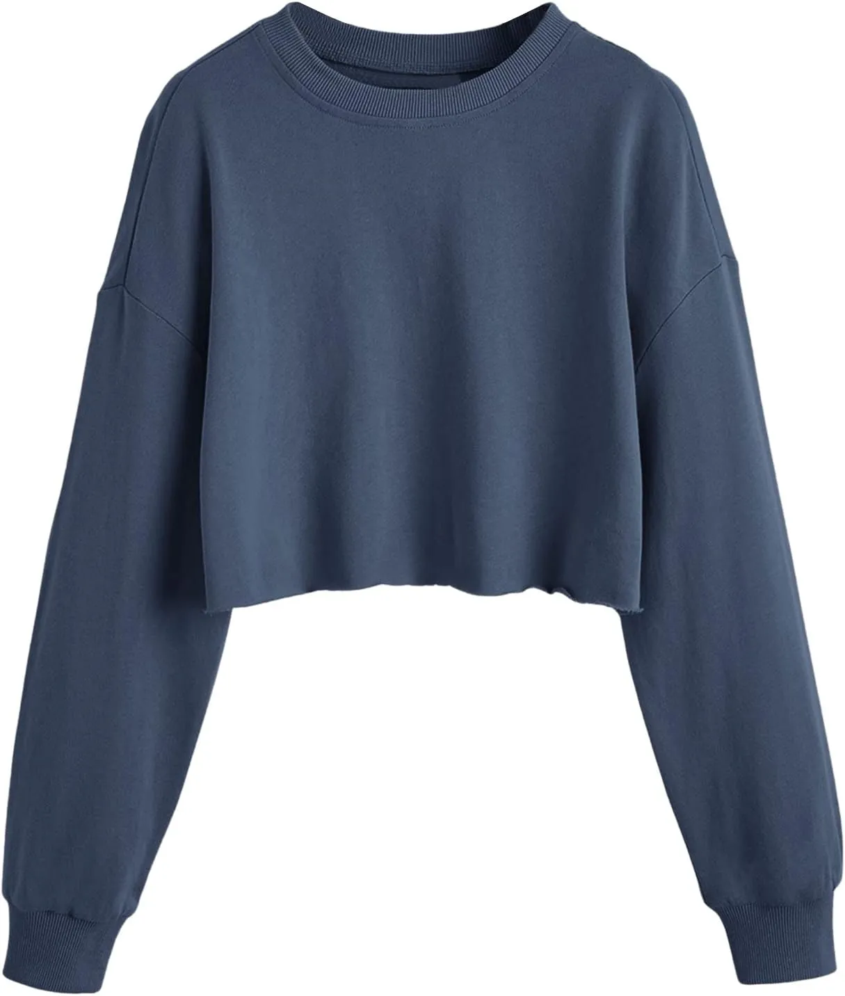 SweatyRocks Women's Casual Long Sleeve Raw Hem Pullover Crop Tops Sweatshirts