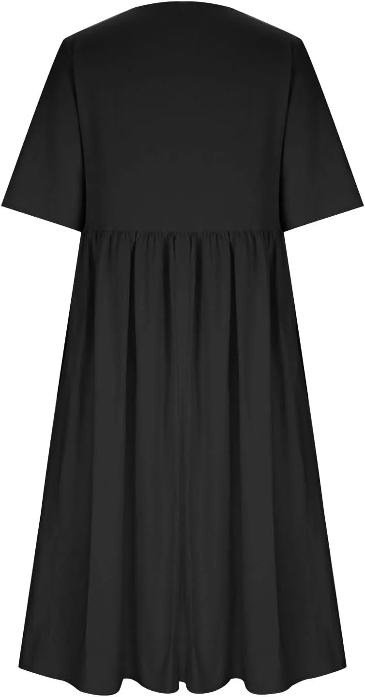 t Shirt Dresses for Women 2024 Printed Cotton Linen Plus Size Casual Dress with Pockets Short Sleeve Pocketed Dress