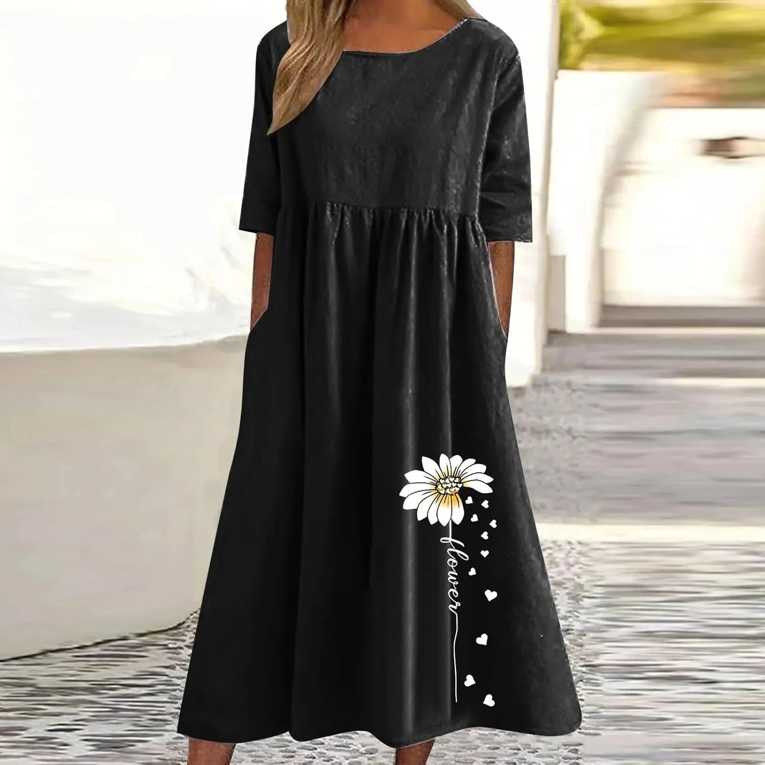 t Shirt Dresses for Women 2024 Printed Cotton Linen Plus Size Casual Dress with Pockets Short Sleeve Pocketed Dress