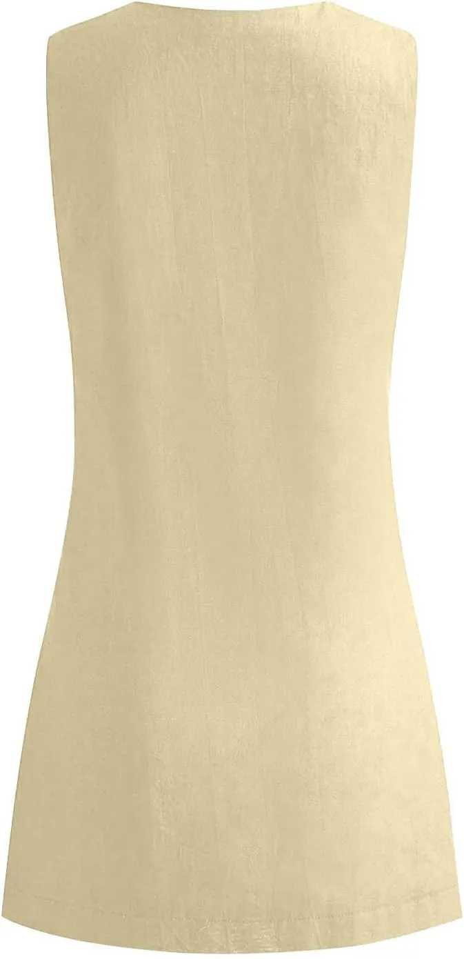 Tank Dresses for Women Summer Casual Loose Fit V Neck Sleeveless Sundress Trendy Solid Beach Vacation Mini Dress
