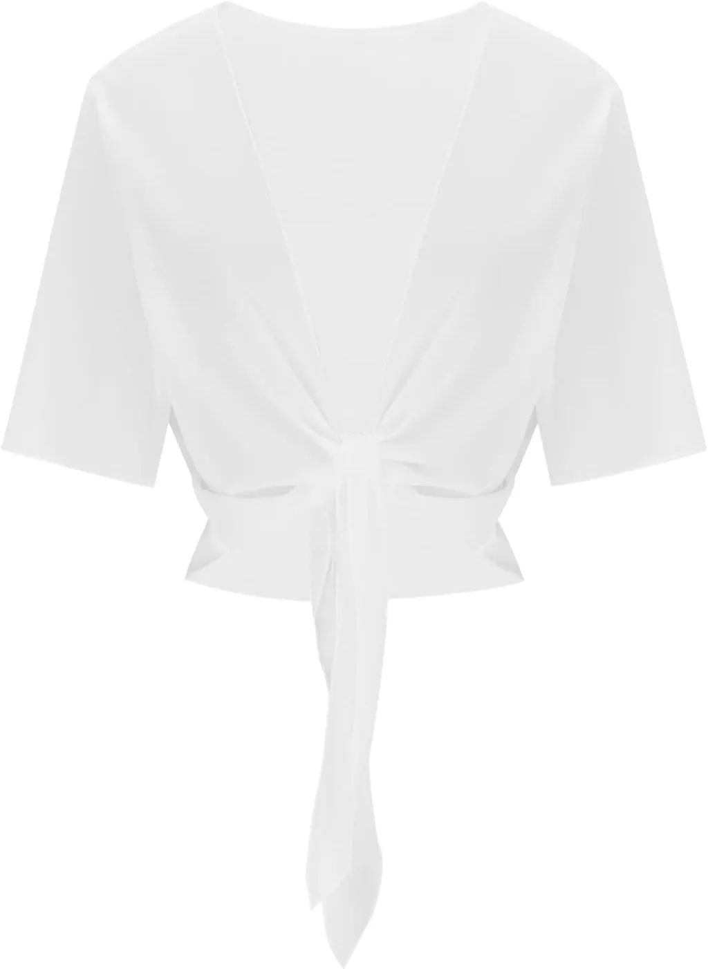 Tie Front Knot Shrug Bolero Women Summer Half Sleeve Open Front Cardigan Solid Chiffon Beach Bikini Coverup Crop Tops