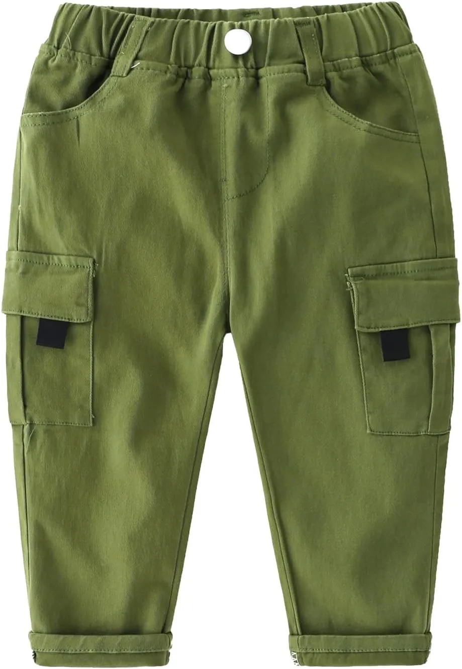 Toddler Baby Boys Twill Cargo Pants Pull-on Elastic Waist Baggy Joggers Solid School 𝐔niform Hiking Pants