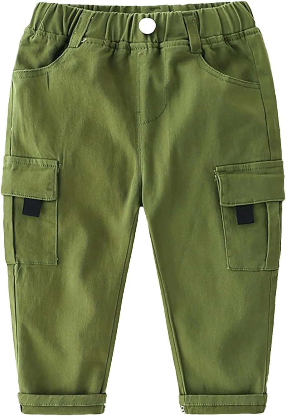 Toddler Baby Boys Twill Cargo Pants Pull-on Elastic Waist Baggy Joggers Solid School 𝐔niform Hiking Pants