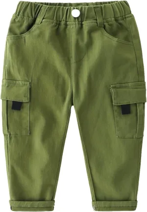 Toddler Baby Boys Twill Cargo Pants Pull-on Elastic Waist Baggy Joggers Solid School 𝐔niform Hiking Pants