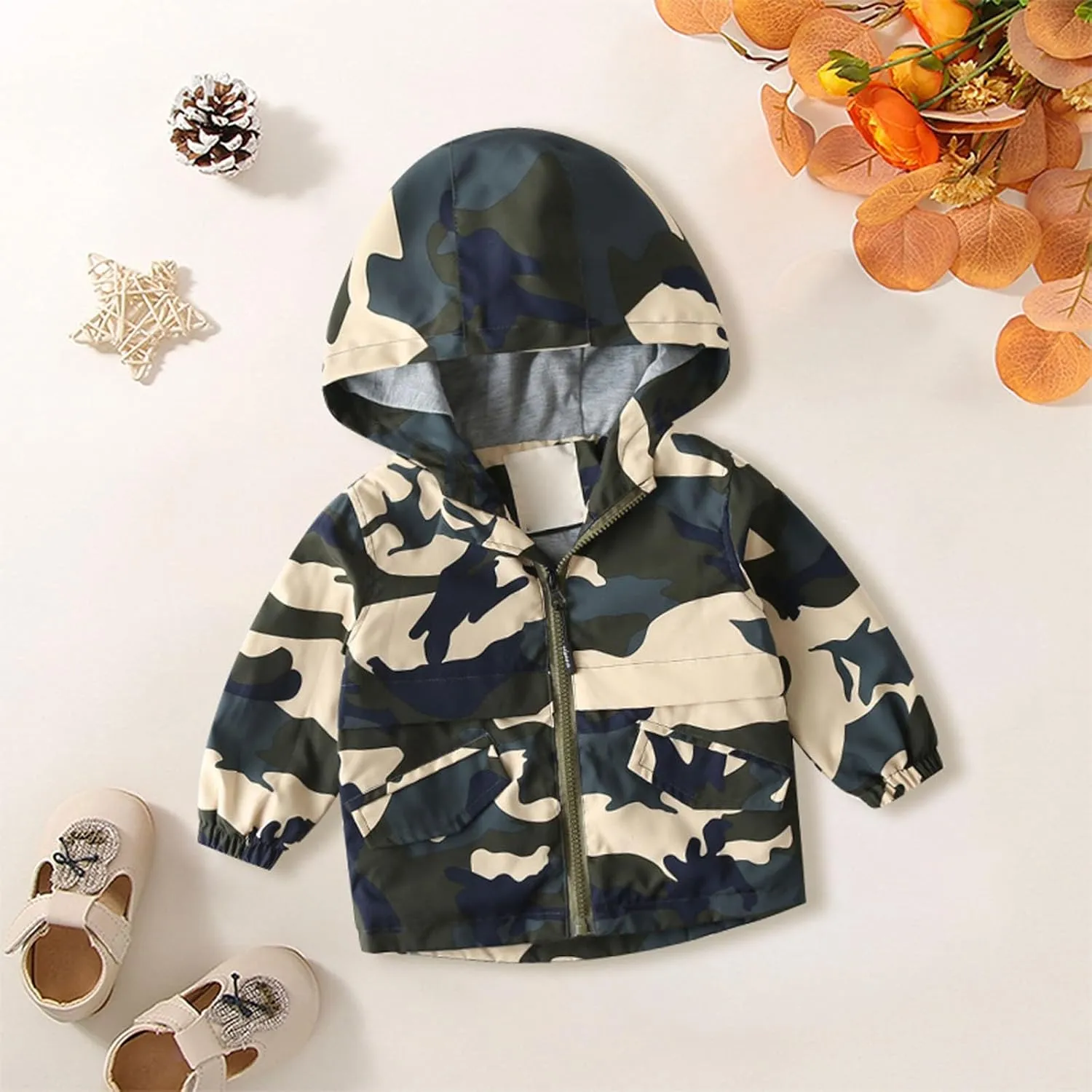 Toddler Boys Girls Hooded Windbreaker Fleece Lined Softshell Jacket Baby Lightweight Wa𝐭erproof Solid Color Coat