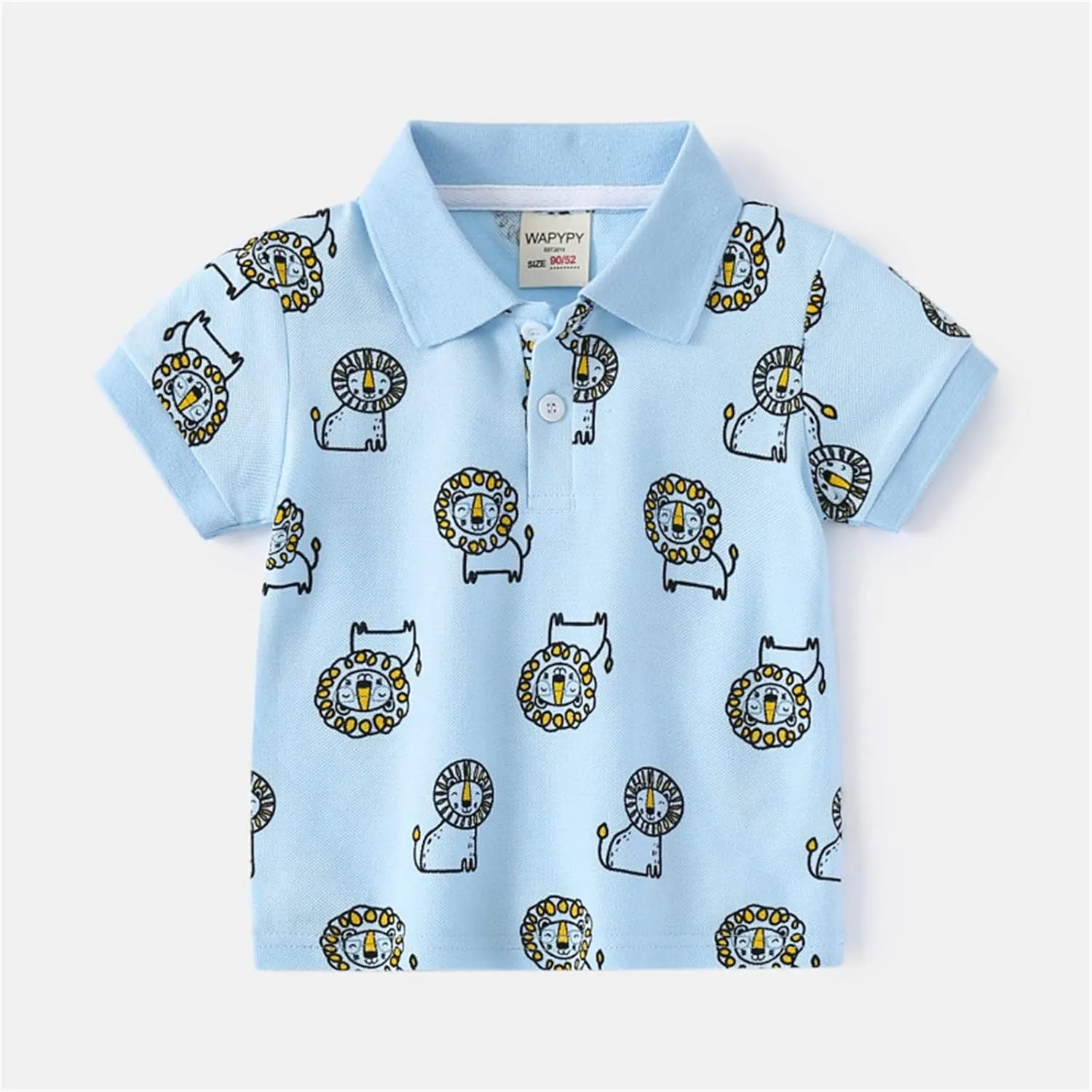 Toddler Short Sleeve Cotton Polo Shirt Cartoon Print Shirt for Baby Boys Loose Fit Collared Tops Summer Casual Clothes