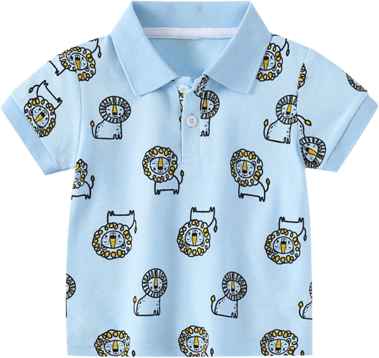 Toddler Short Sleeve Cotton Polo Shirt Cartoon Print Shirt for Baby Boys Loose Fit Collared Tops Summer Casual Clothes