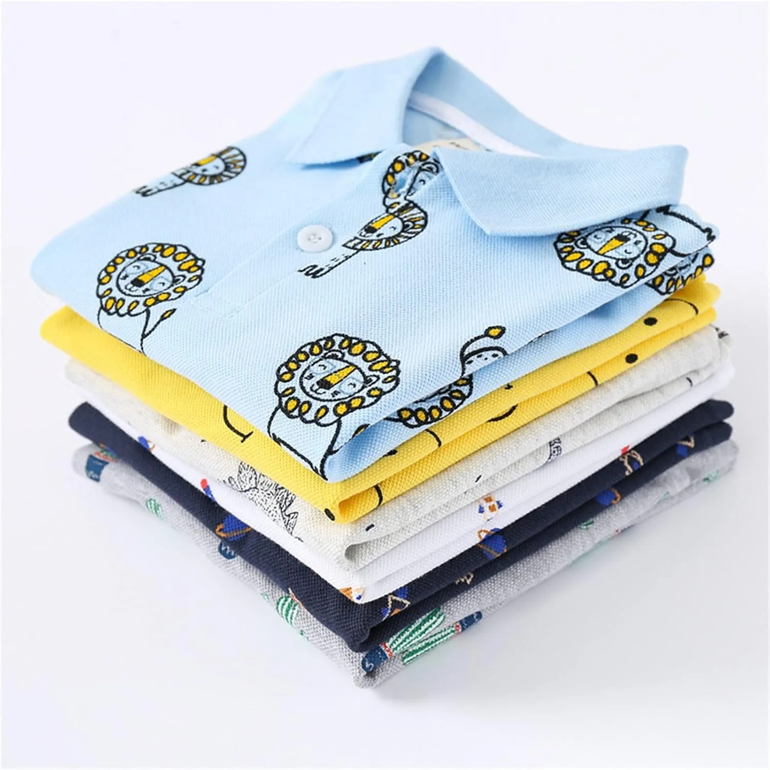 Toddler Short Sleeve Cotton Polo Shirt Cartoon Print Shirt for Baby Boys Loose Fit Collared Tops Summer Casual Clothes