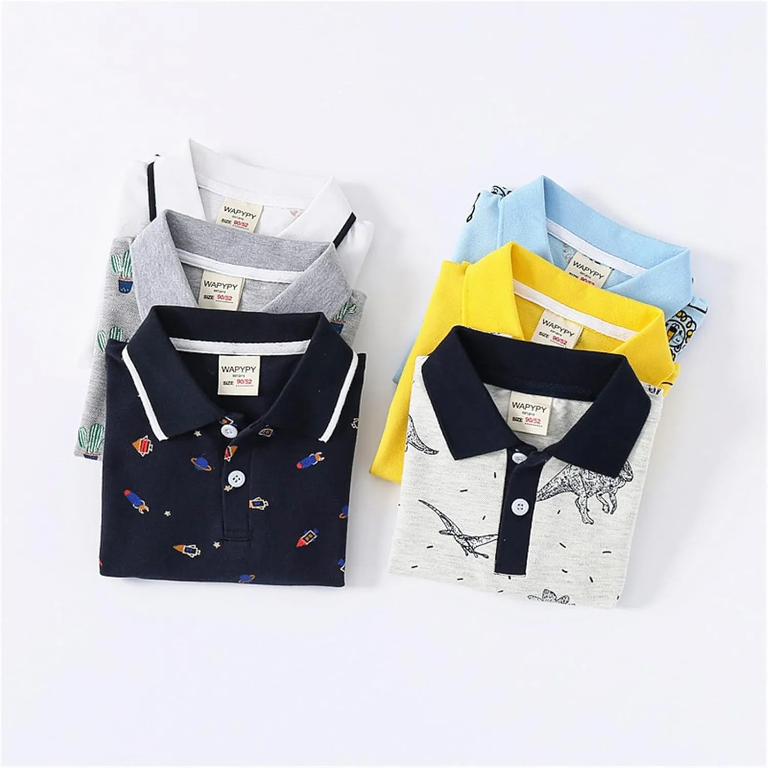 Toddler Short Sleeve Cotton Polo Shirt Cartoon Print Shirt for Baby Boys Loose Fit Collared Tops Summer Casual Clothes