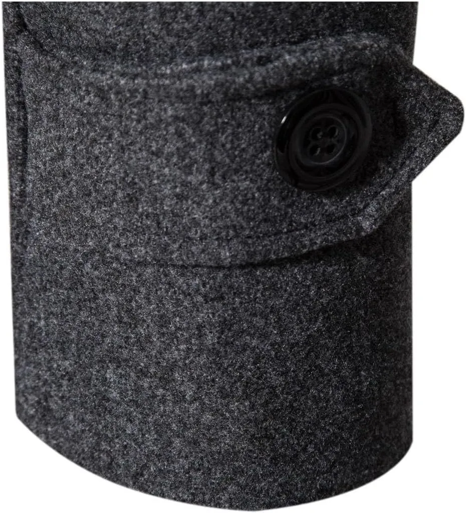 Trench Coat for Men Winter Wool Blend Jacket Double Breasted Overcoat Long Top Coat Warm Pea Coat