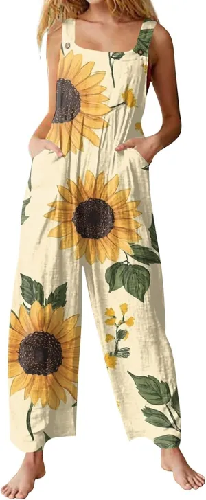 Trendy Jumpsuits for Women, Loose Floral Boho Beach Vacation Spring Womens Romper