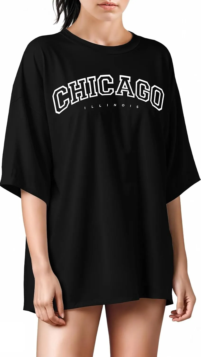 Treswear - Womens Oversized Graphic Tee Shirts - Loose Fit Crew Neck Short Sleeve Tops Summer Casual Blouse, Comfy Basic Tee