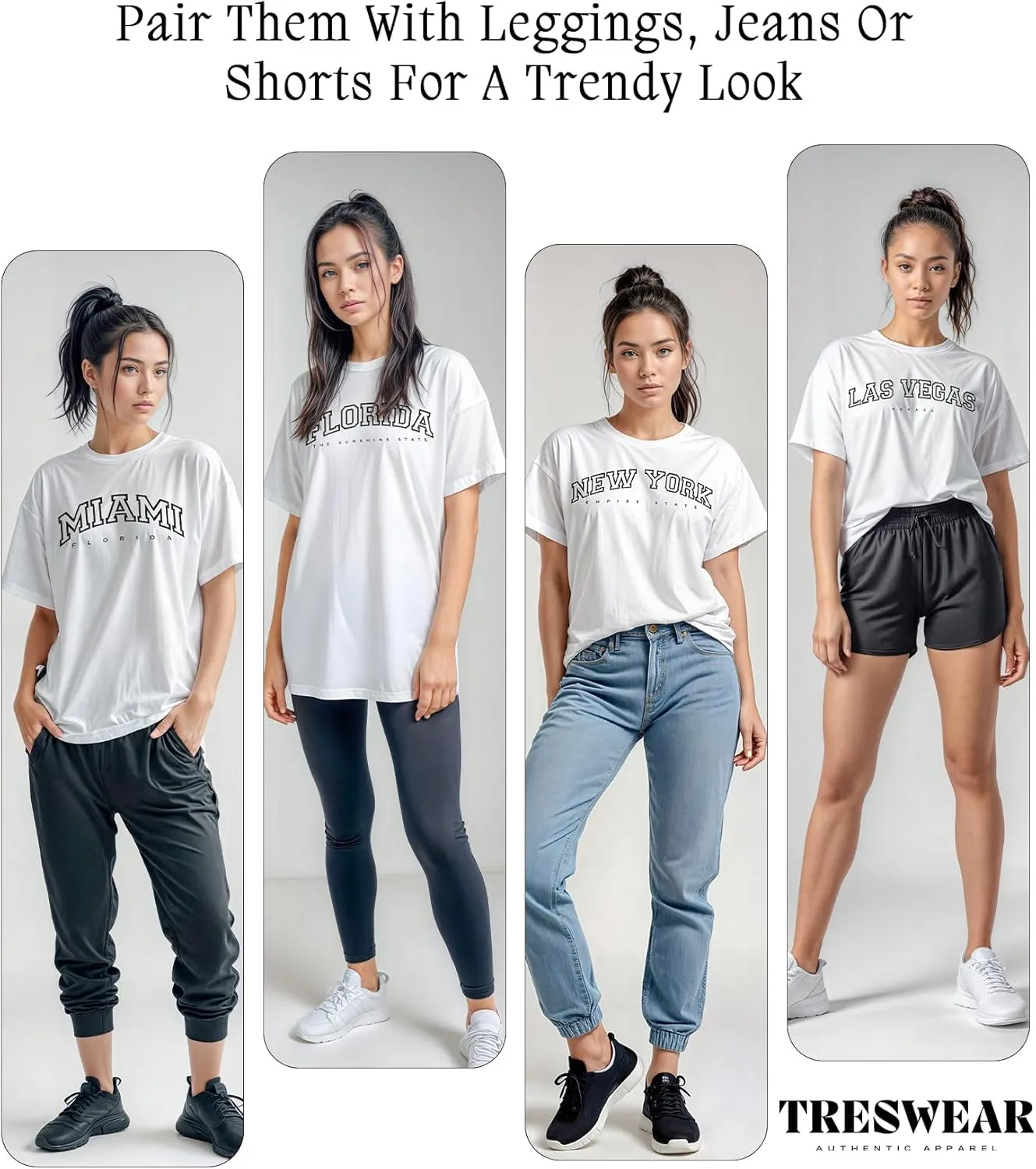 Treswear - Womens Oversized Graphic Tee Shirts - Loose Fit Crew Neck Short Sleeve Tops Summer Casual Blouse, Comfy Basic Tee