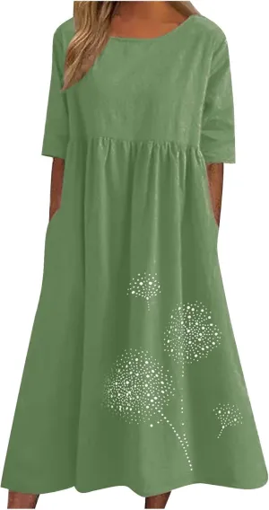 Tshirt Dress for Women 2025 Casual Plus Size Summer Midi Dress Boho Floral Print Loose Flowy Long Dresses with Pockets