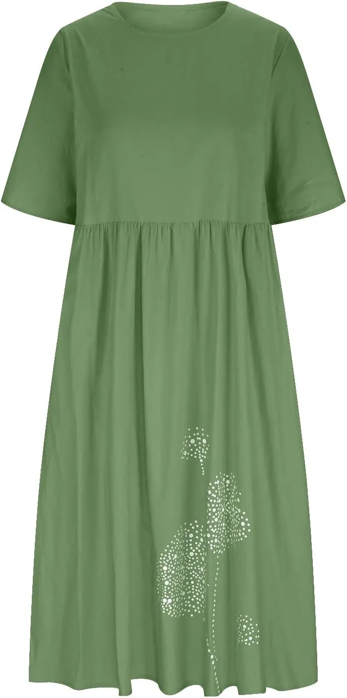 Tshirt Dress for Women 2025 Casual Plus Size Summer Midi Dress Boho Floral Print Loose Flowy Long Dresses with Pockets