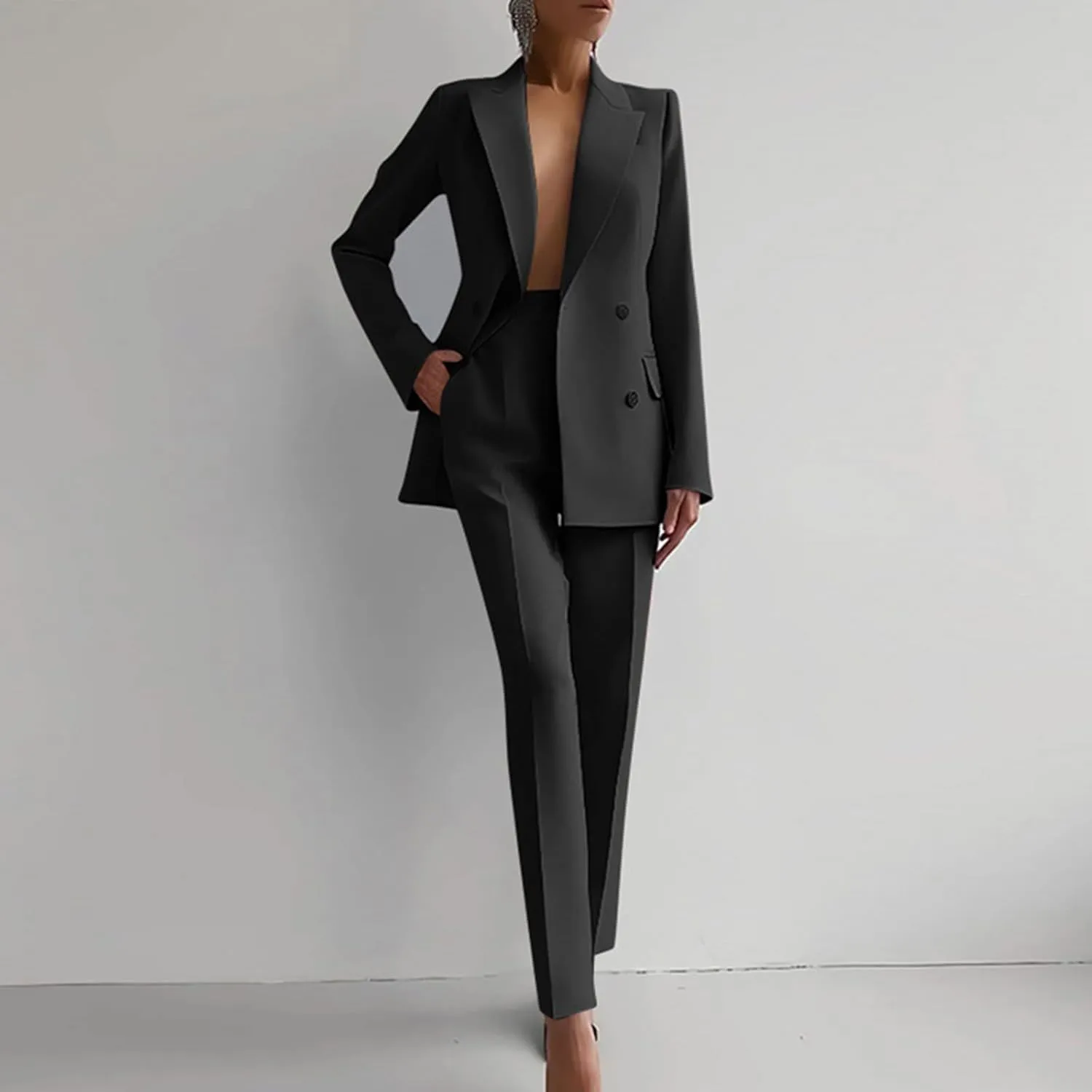 Two Piece Outfits for Women Dressy Blazer Jackets High Waisted Straight Leg Pants Business Casual Office Suits Set