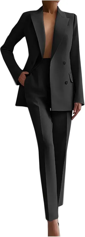 Two Piece Outfits for Women Dressy Blazer Jackets High Waisted Straight Leg Pants Business Casual Office Suits Set