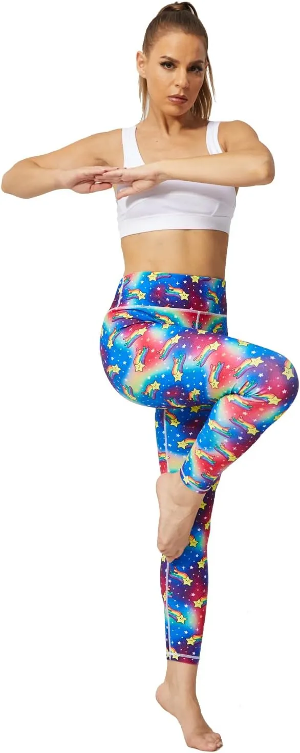 UIUO-UIPEU Women's Printed Yoga Pants with Pockets 7/8 Workout Leggings for Women Tummy Control Compression Leggings