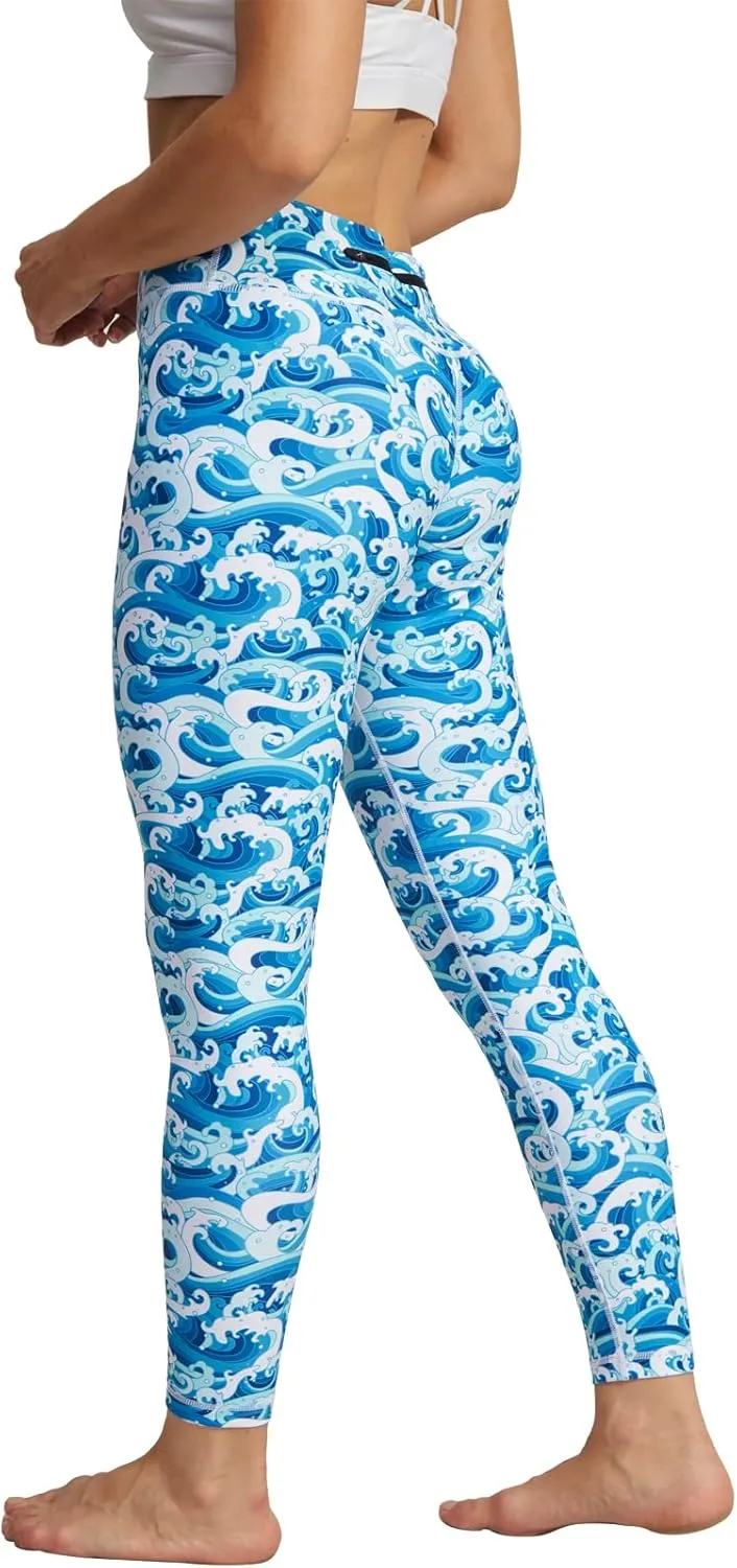 UIUO-UIPEU Women's Printed Yoga Pants with Pockets 7/8 Workout Leggings for Women Tummy Control Compression Leggings