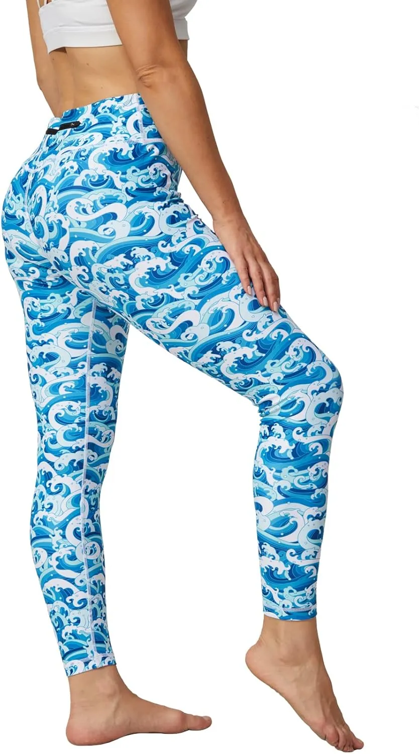 UIUO-UIPEU Women's Printed Yoga Pants with Pockets 7/8 Workout Leggings for Women Tummy Control Compression Leggings