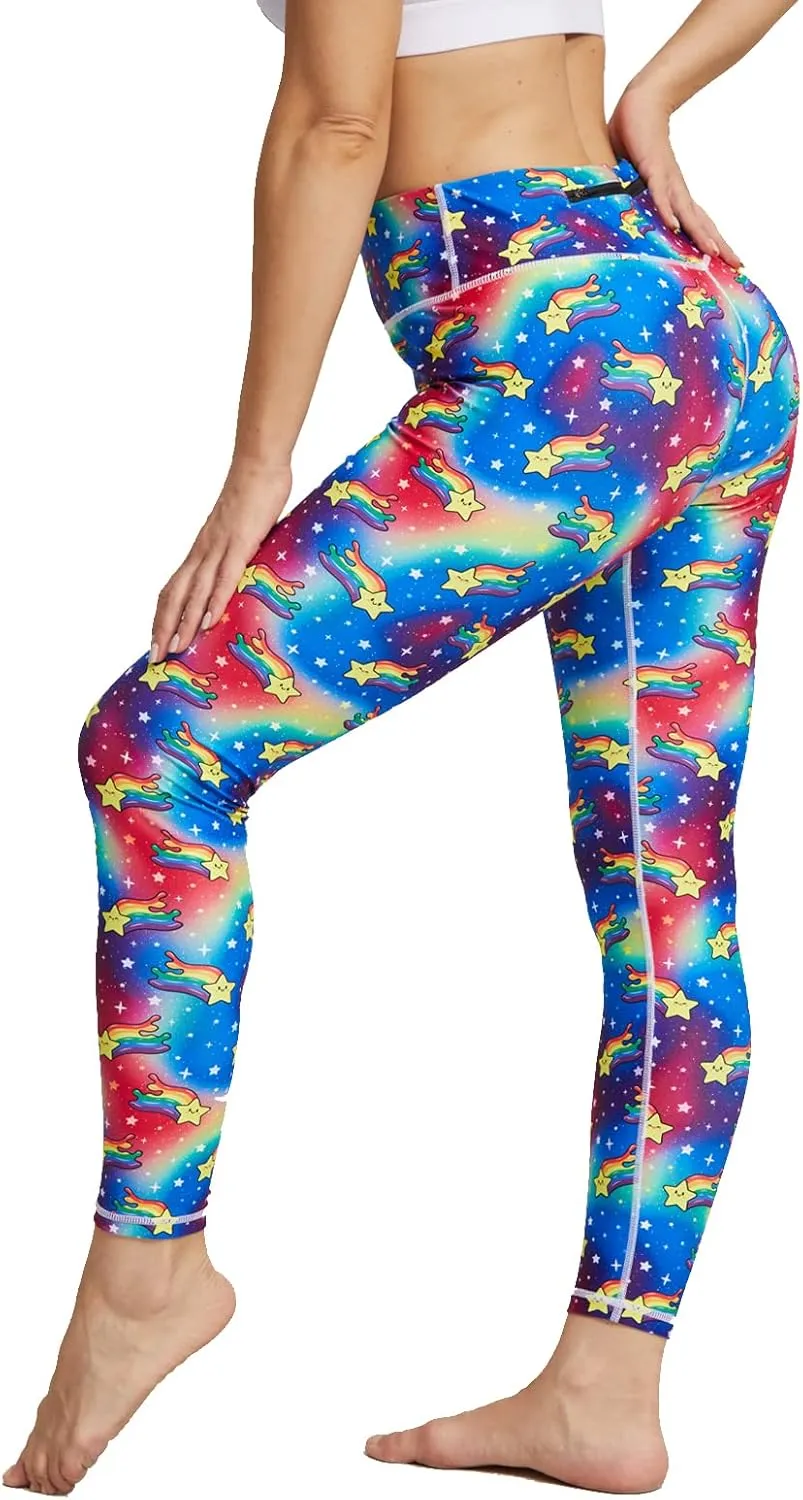 UIUO-UIPEU Women's Printed Yoga Pants with Pockets 7/8 Workout Leggings for Women Tummy Control Compression Leggings