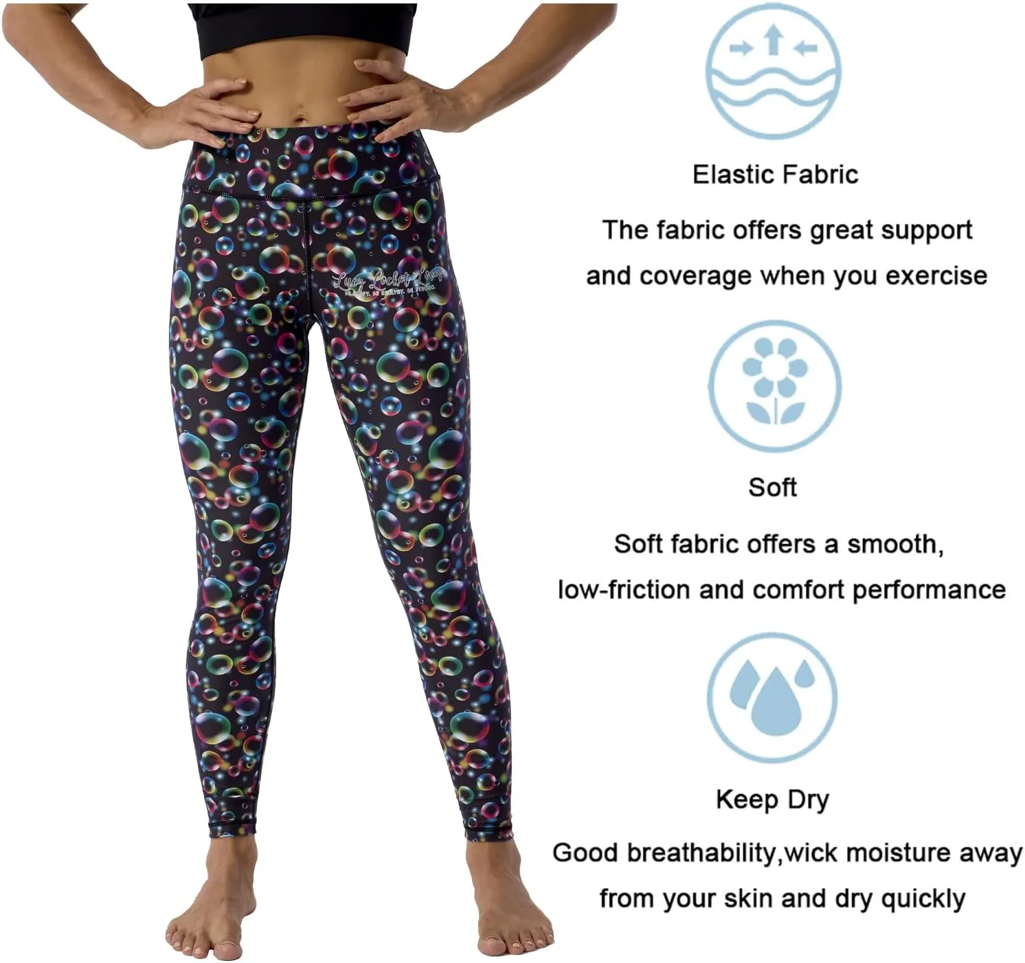 UIUO-UIPEU Women's Printed Yoga Pants with Pockets 7/8 Workout Leggings for Women Tummy Control Compression Leggings