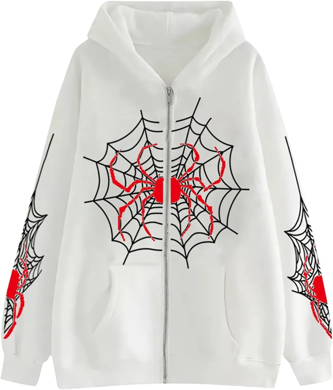 Unisex Spider Web Hoodies Jacket Halloween Zip Up Long Sleeve Y2K Tops Novelty Gothic Streetwear Oversized Sweatshirt