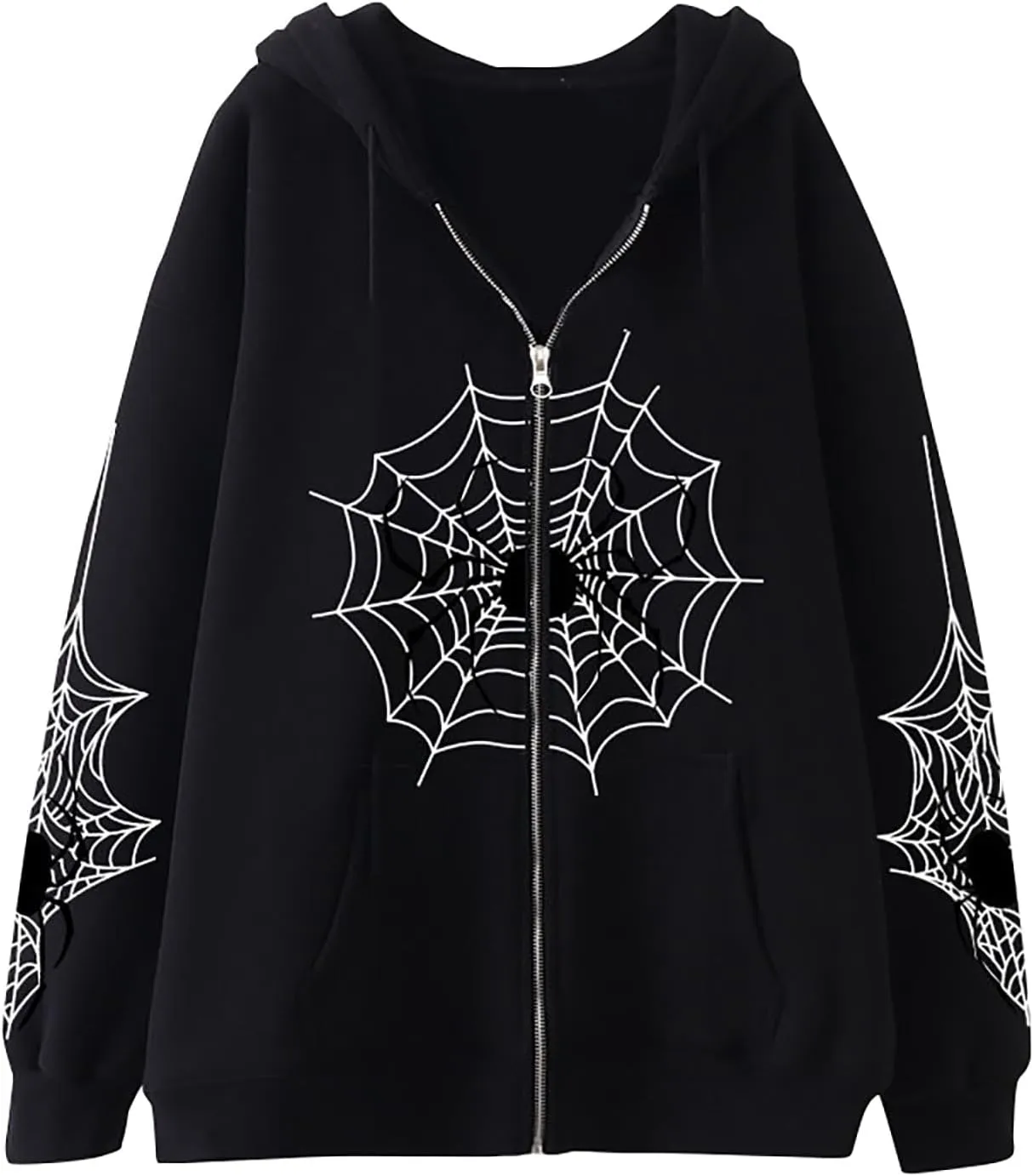 Unisex Spider Web Hoodies Jacket Halloween Zip Up Long Sleeve Y2K Tops Novelty Gothic Streetwear Oversized Sweatshirt