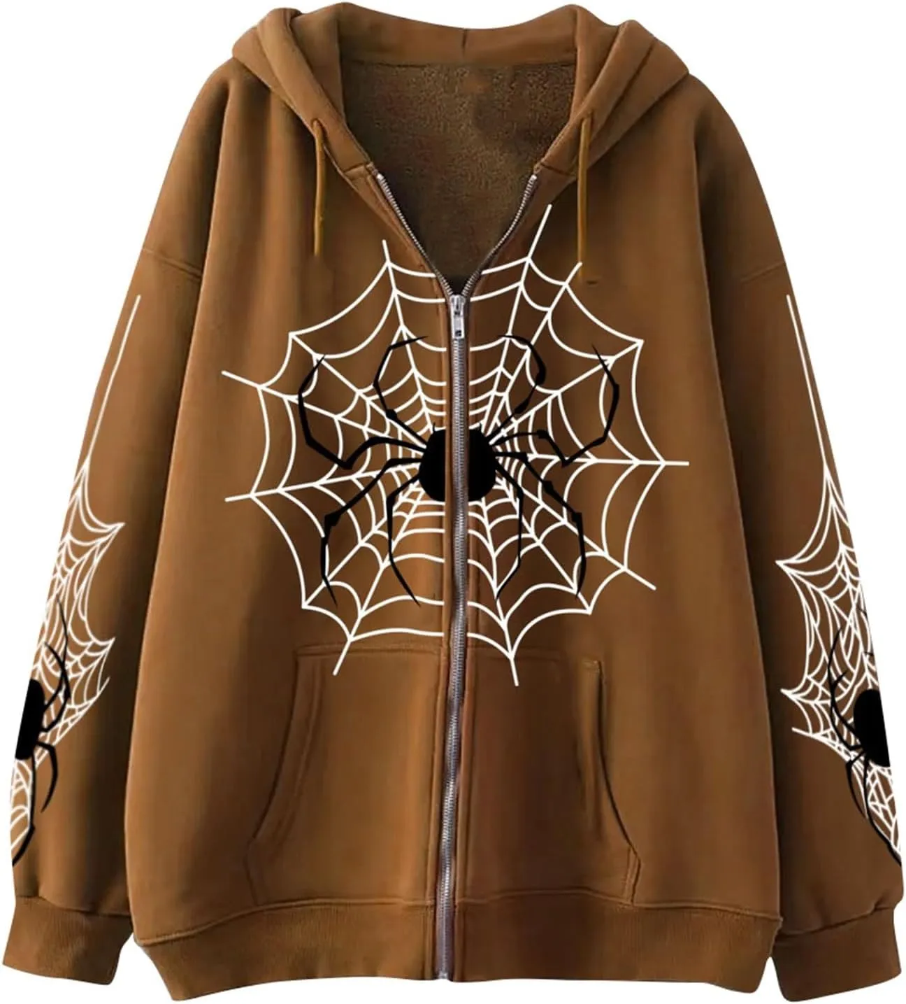 Unisex Spider Web Hoodies Jacket Halloween Zip Up Long Sleeve Y2K Tops Novelty Gothic Streetwear Oversized Sweatshirt