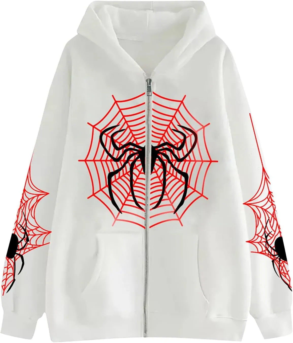 Unisex Spider Web Hoodies Jacket Halloween Zip Up Long Sleeve Y2K Tops Novelty Gothic Streetwear Oversized Sweatshirt